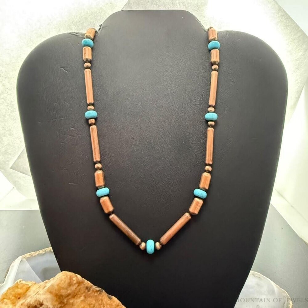 5-6mm Copper Navajo Pearl Round & Cylinder w/Royal Beauty Turquoise 20" Necklace